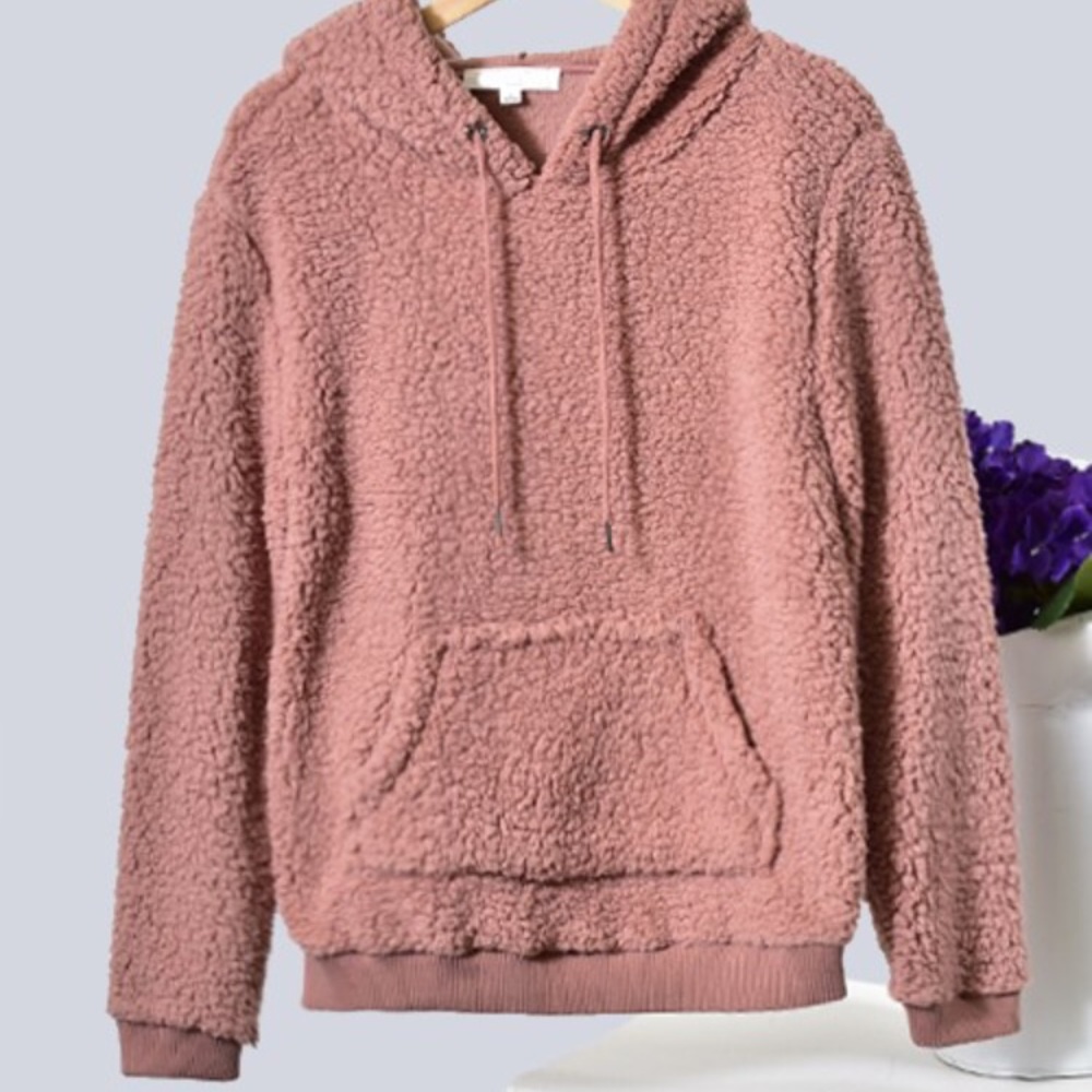 SMALL! Faux Fur Hoodie - Mauve/Pink